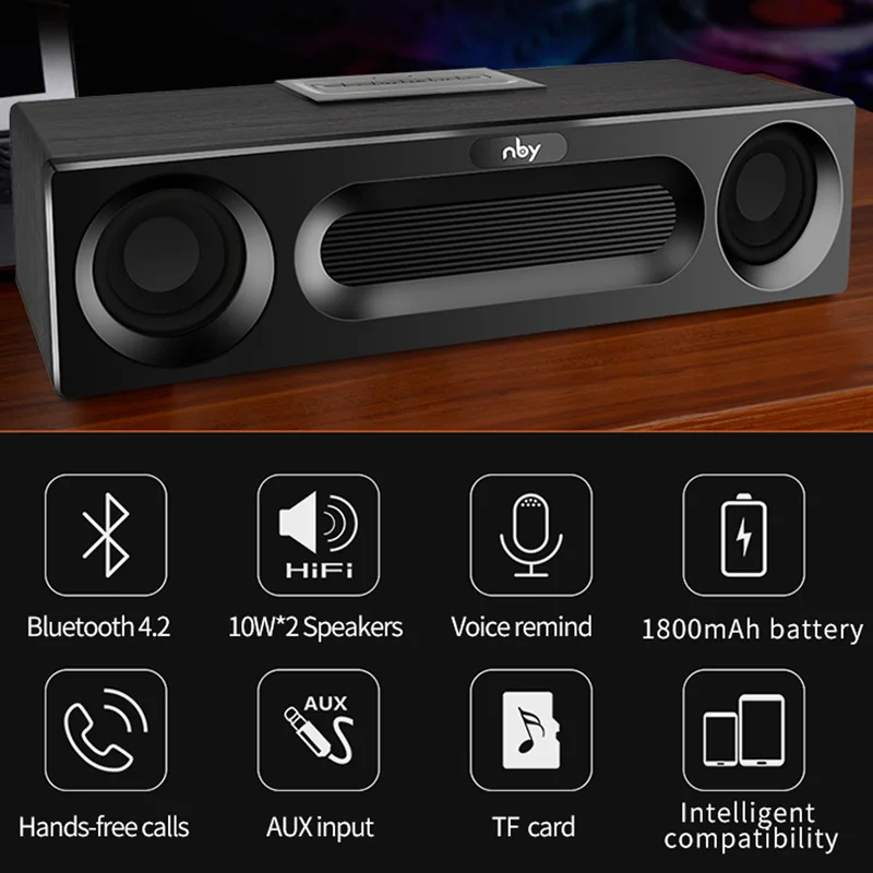 NBY 5590 портативный Bluetooth динамик 20 Вт система звука 3D стерео музыка объемный сабвуфер беспроводной динамик s для компьютера FM
