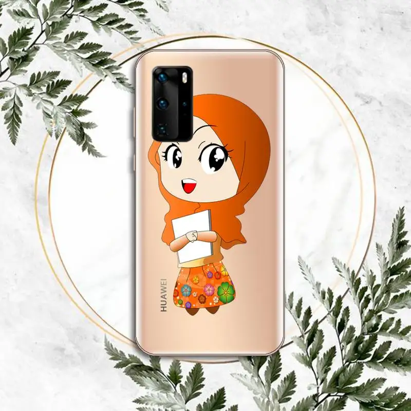 

Muslim girl cute cartoon Phone Case Transparent for Samsung A71 S9 10 20 HUAWEI p30 40 honor 10i 8x xiaomi note 8 Pro 10t 11