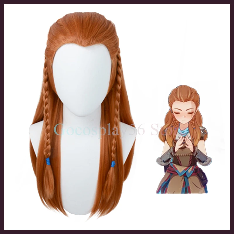 

Genshin Impact Aloy Cosplay Wig Ponytail Bun Long Braided Golden Brown Heat Resistant Hair Halloween Role Play