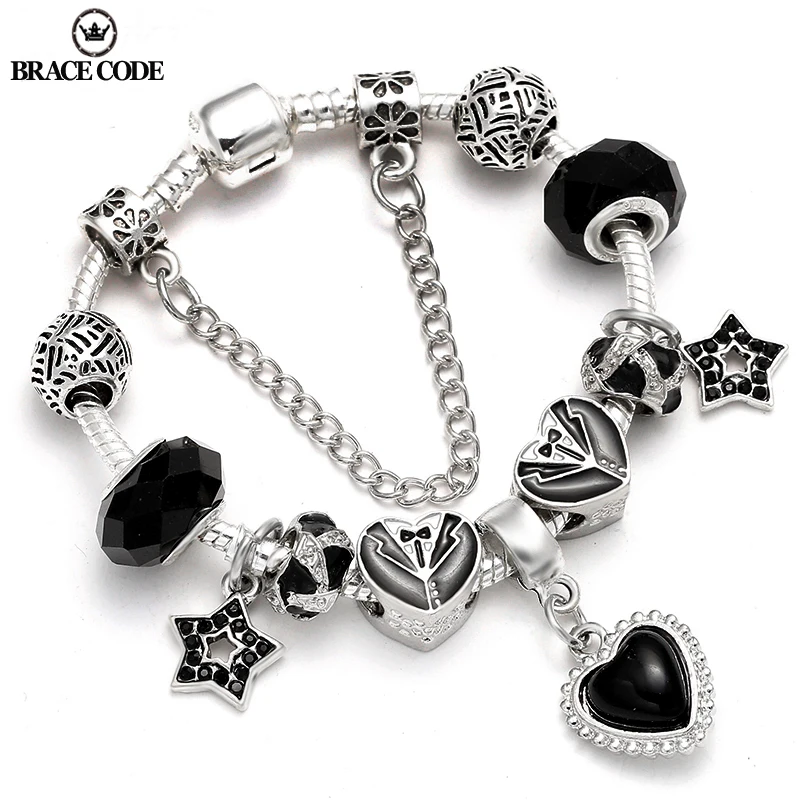 

2021 Mysterious Black Silver Plated Snake Bone Chain Lady Bracelets, DIY Star Love Pendant, Brand Women Bracelets Gift