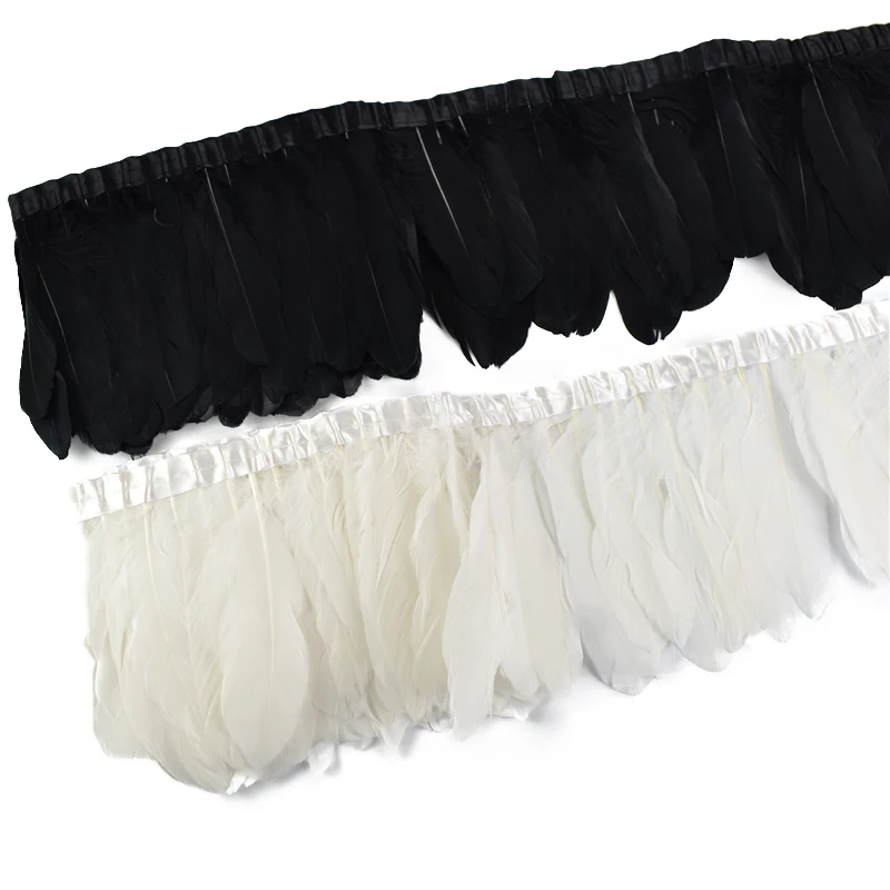 

2Yards/Lot Goose Feather Trim Fringe White Black Geese Feathers for Clothes Sewing Trimmings on Tape Decoration Carnaval Decor