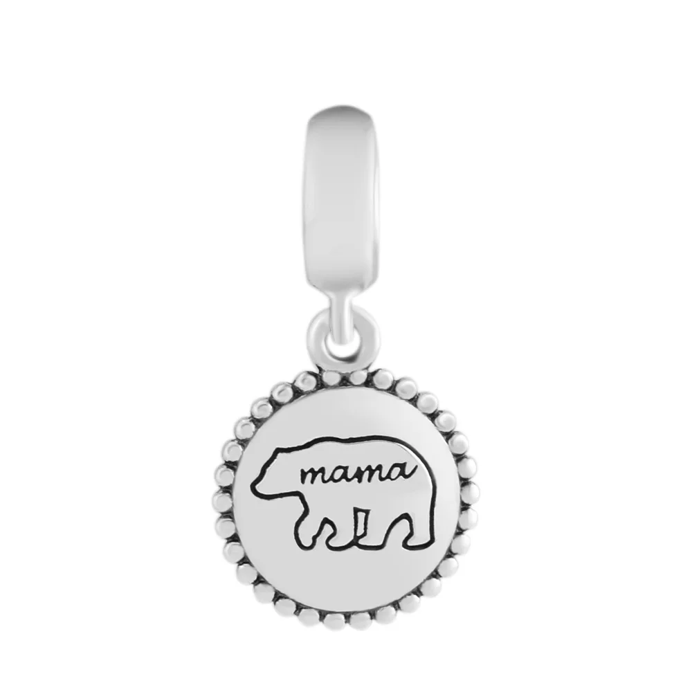 Натуральная 925 пробы серебро медведя и надписью Mama с позолоченным кольцом