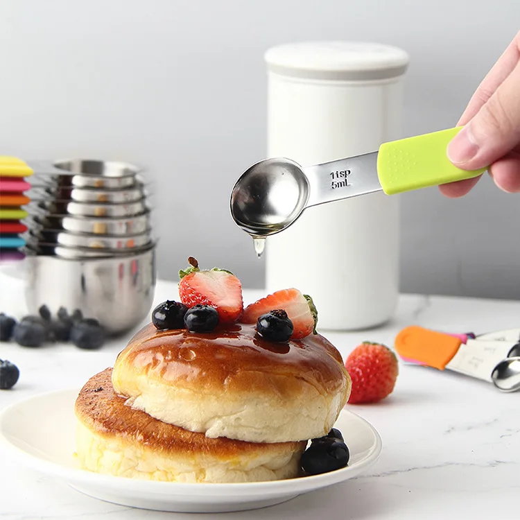 304 нержавеющая сталь силикон магнитная мерная ложка четыре/семь комплектов