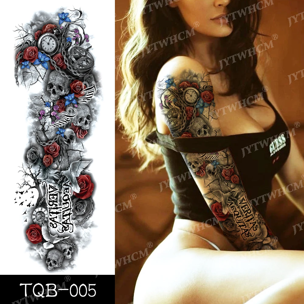 Тату наклейка с большими рукавами для мужчин и женщин временная водостойкая тату