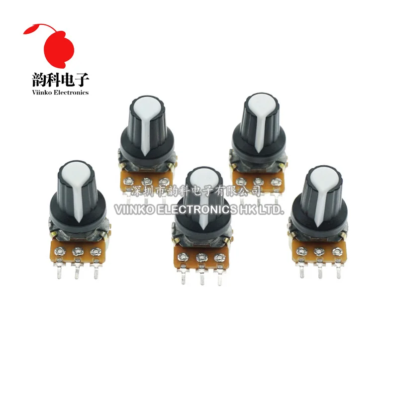5 шт./лот WH148 1-10 K 20K 50K 100K 500K Ohm 15 мм 3 штифта линейный подшипник с коническим поворотный потенциометр резистор для Arduino с AG2 белый колпачок