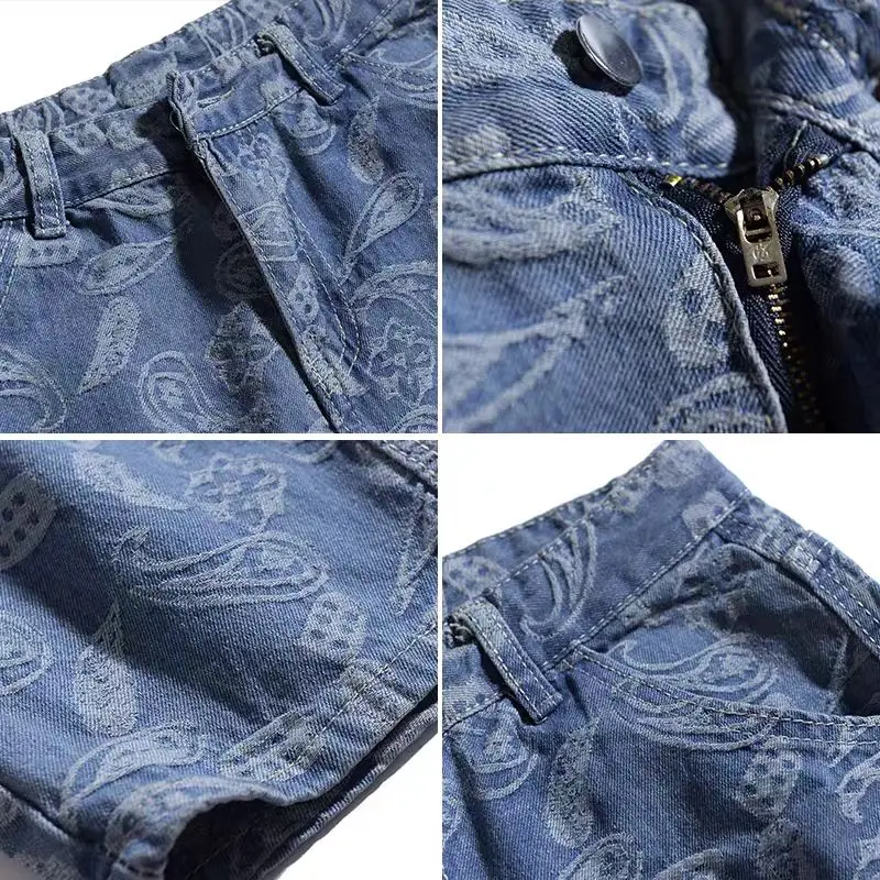 

Jeans Man Straight pants 2021 New loose Denim Pants Hip Hop Bandana Paisley Pattern Retro StreetStyle Fashion Jean men Trousers