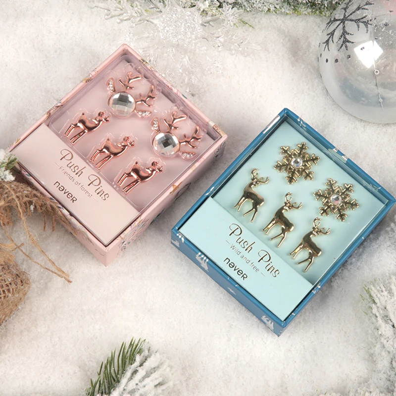 Never Christmas Series Thumbtack Elk и в форме снежинок нажимные булавки розовое золото офисный