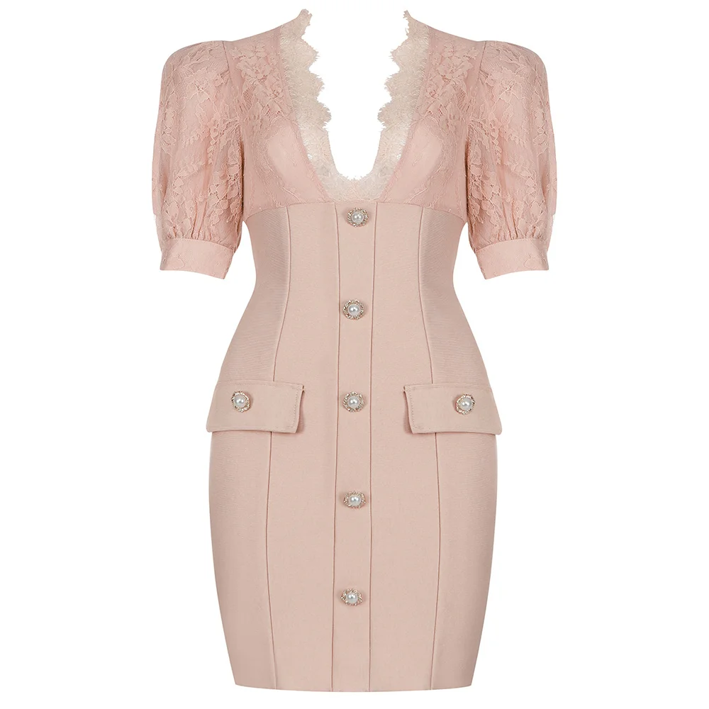 

Женское вечервечерние мини-платье, Бандажное элегантное платье с коротким рукавом и V-образным вырезом, осень 2021