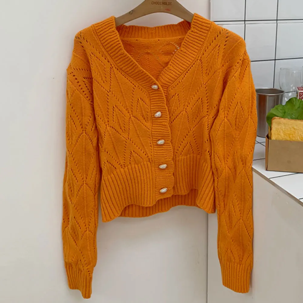 

ZOTTSOZ Casual Loose Sweater Cardigan Korean Harajuku Knitwear Jacket Women Hollow Out Short French Vintage Knitted Outerwear