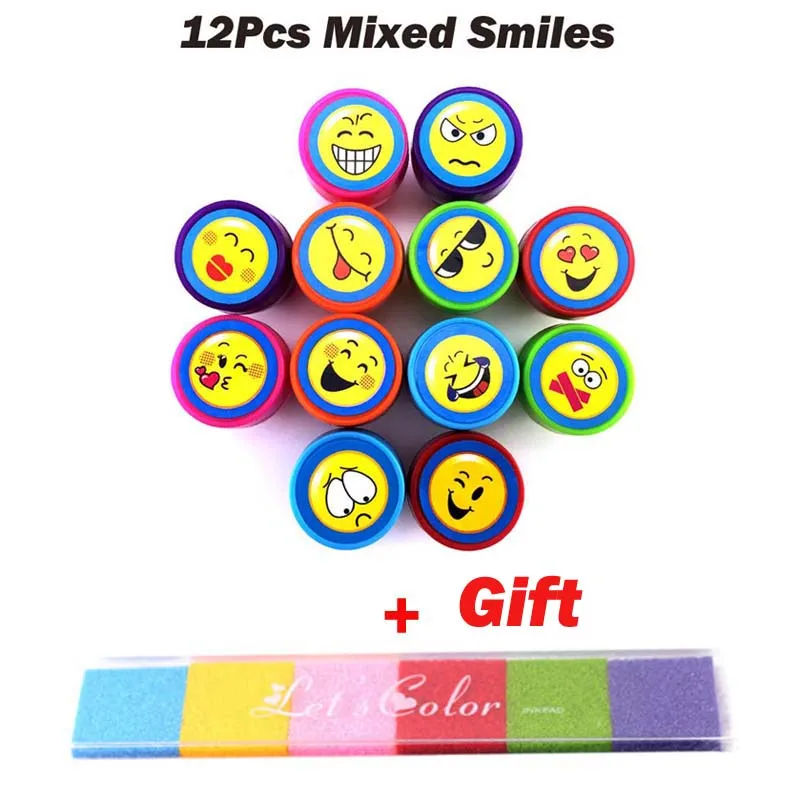 12Pcs Smiles x 1 Ink 1 комплект пластиковый прекрасный смайлик Животное штамп с номером игрушка для DIY Декор альбом для вырезок карточки с буквами бумага подарочная игрушка - Цвет: 12Pcs Smiles x 1 Ink