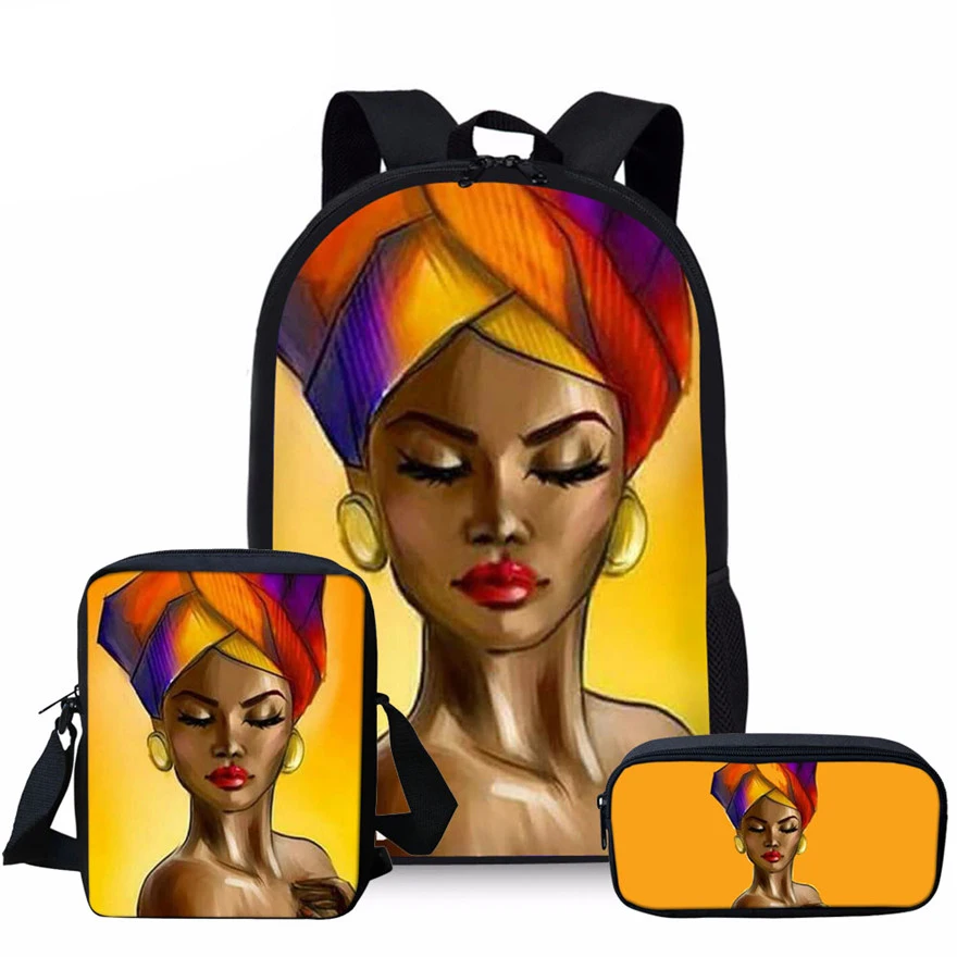 

Customized print School Bags for Teenager School Bagpack Black Art African Girl Printing Book Bags Children Mochila Escolar