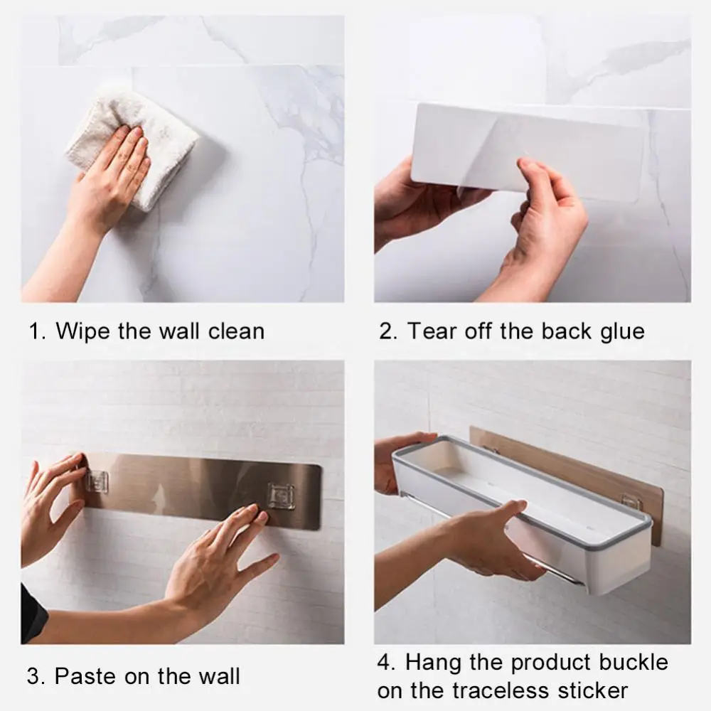 

60% Hot Sales!!! Bathroom Kitchen Storage Shelf Rack Towel Bar Shampoo Bottle Holder Organizer