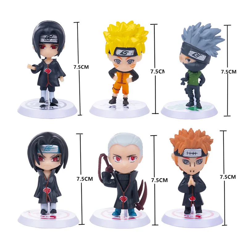 

6Pcs/Set Naruto Shippuden 7CM Anime Figures Uzumaki Naruto Sasuke Ltachi Kakashi Q Version PVC Action Model Cute Collectible Toy