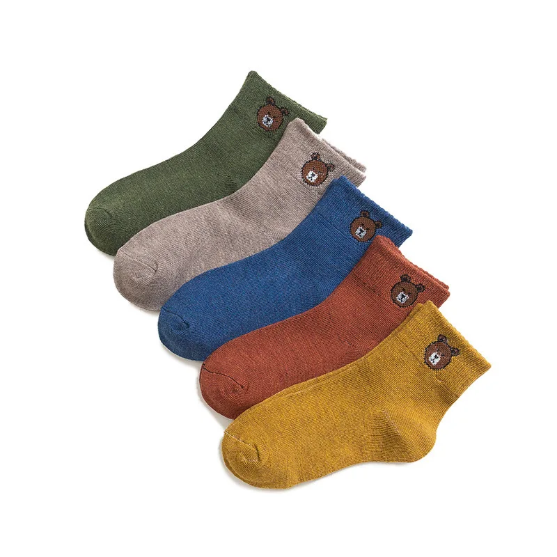 

5 Pairs Baby Boys Winter Socks Christm Cartoon Bear Kids Cotton Breathable Keep Warm Floor Anti-skid Girls Children Socks