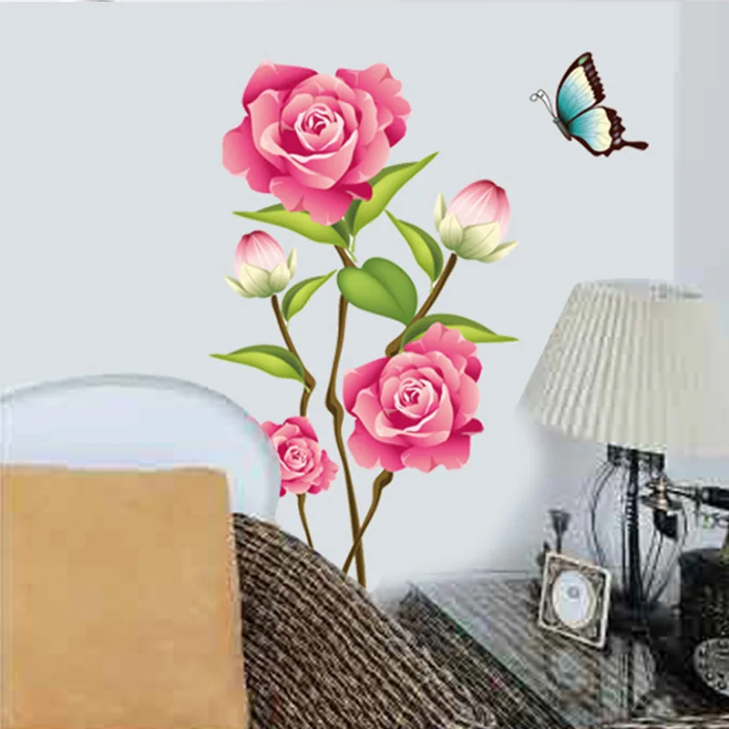 

Red Peony Flower Wall Stickers 3d Home Decor Romantic Flowers Art Wall Decals Aesthetic Room Decor for Living Room Bedroom