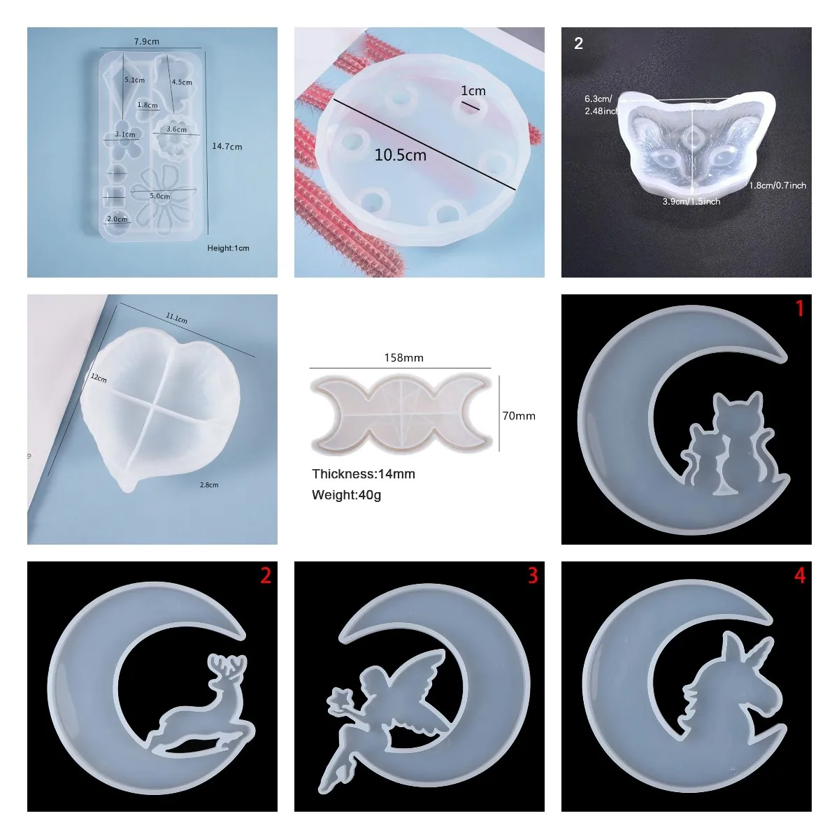 

10styles Transparent Crystal Epoxy Storage Box Mould Jewelry Gift Case Silicone Mold Heart-shaped Cut Section Moulds
