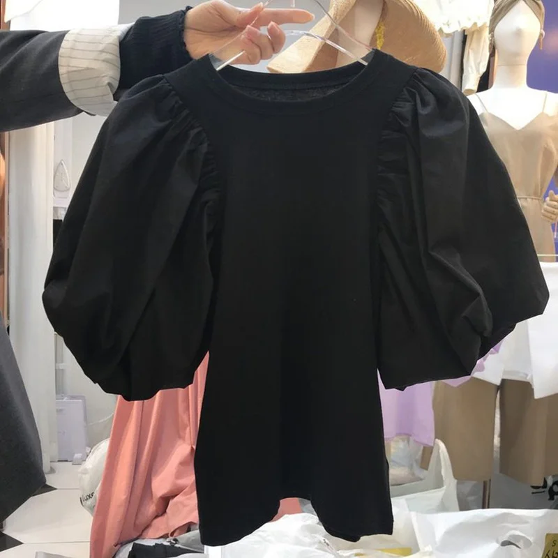 

Fashion Puff Short Sleeve T Shirt Women Korean Simple O-neck All Match Woman Tshirts 2021 Summer New Casual Ladies Tops
