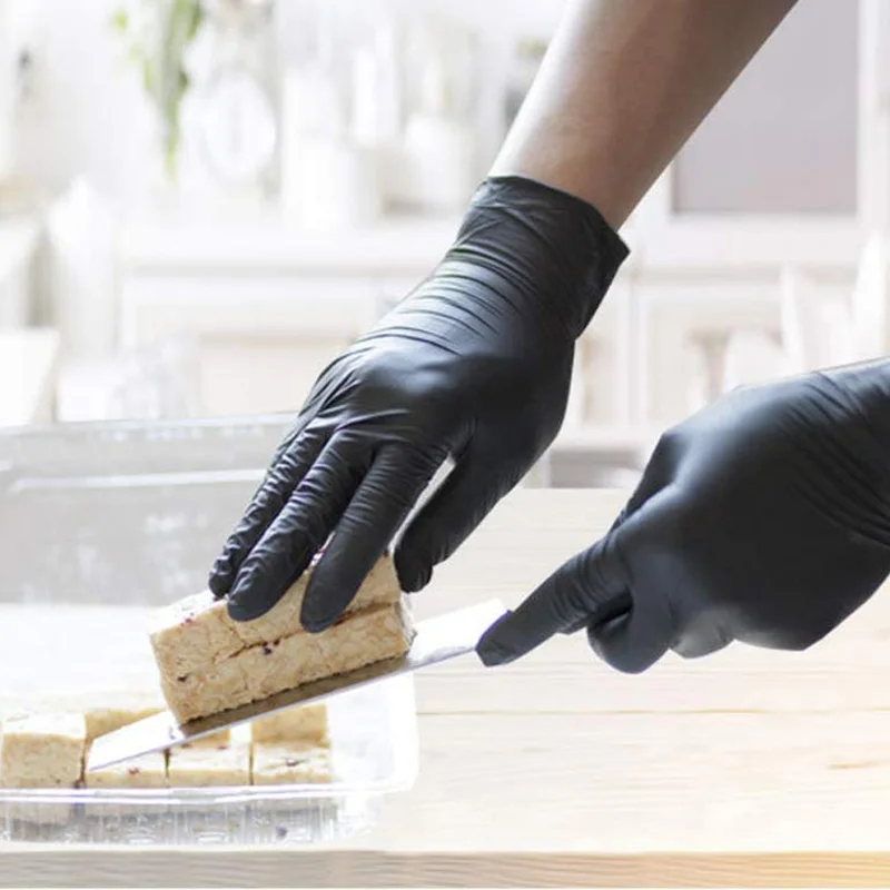 Черные одноразовые нитриловые перчатки 100 шт. для бытовой уборки промышленной