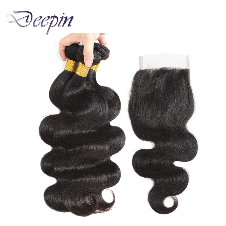 Deepin волнистые пряди с закрытием перуанское мелирование волос 3 человеческие