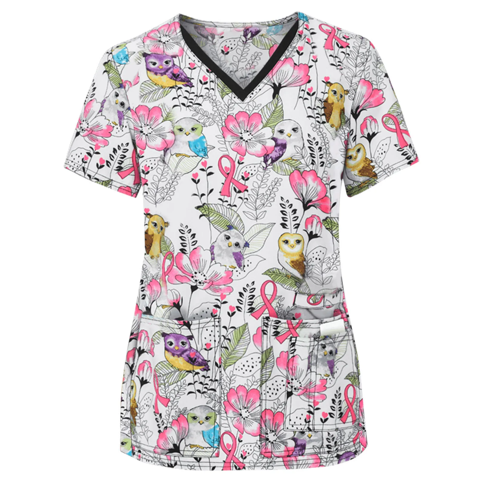 

Nurse Scrubs Women Beauty Salon Pet Shop Working Uniformes Medicos Para Mujer Flower Print Short Sleeve V-neck Tops Summer A20