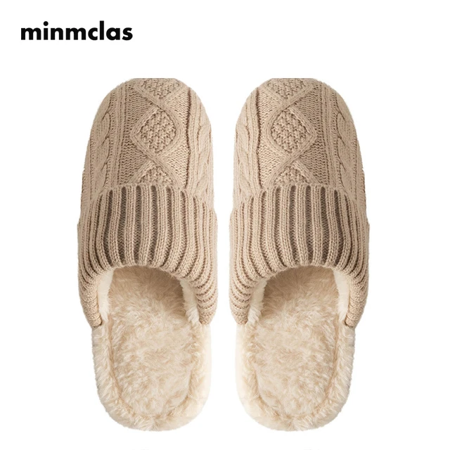 MInmclas/хлопковые тапочки; Новинка зимы; вязаные шерстяные домашние хлопковые тапочки; женские теплые Нескользящие мужские тапочки на толстой подошве
