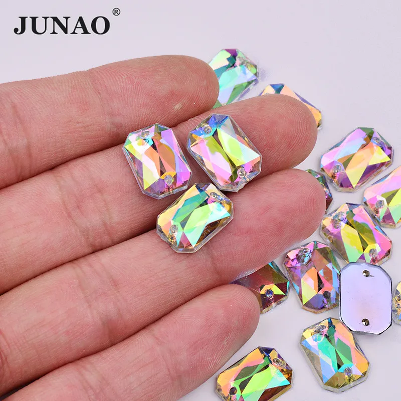 JUNAO 8*10 мм 10*14 мм Швейные Хрустальные Стразы AB аппликации акриловые камни прямоугольной формы стразы