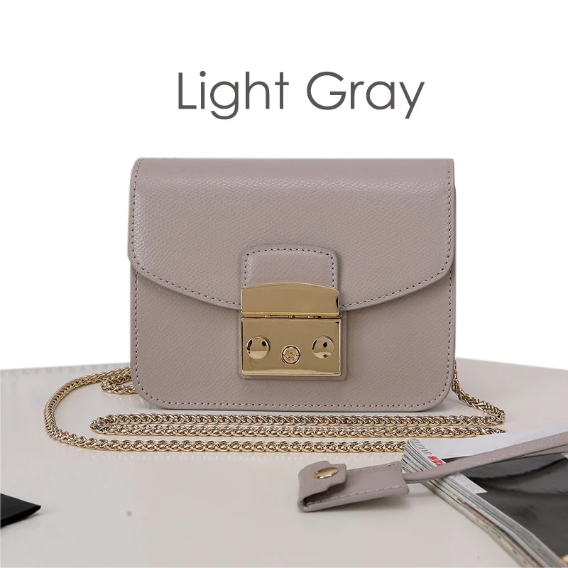 Light Gray-17cm Брендовая дизайнерская женская сумка на плечо из натуральной кожи, женская сумка-мессенджер, сумка через плечо с золотой цепочкой - Цвет: Light Gray-17cm