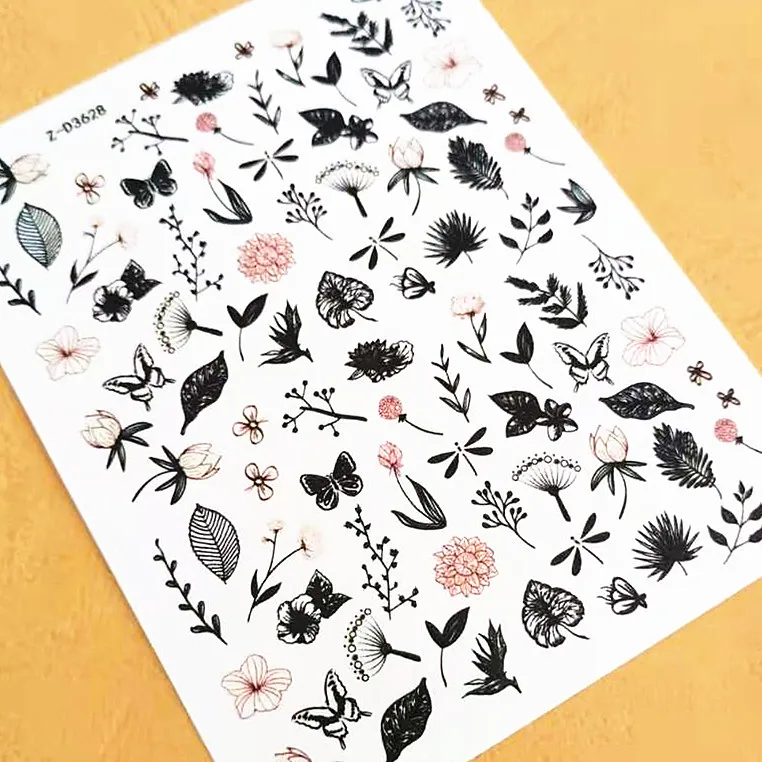 

Newest Z-D3628 flower series 3D nail sticker decal stamping back gule DIY nail decoration tips