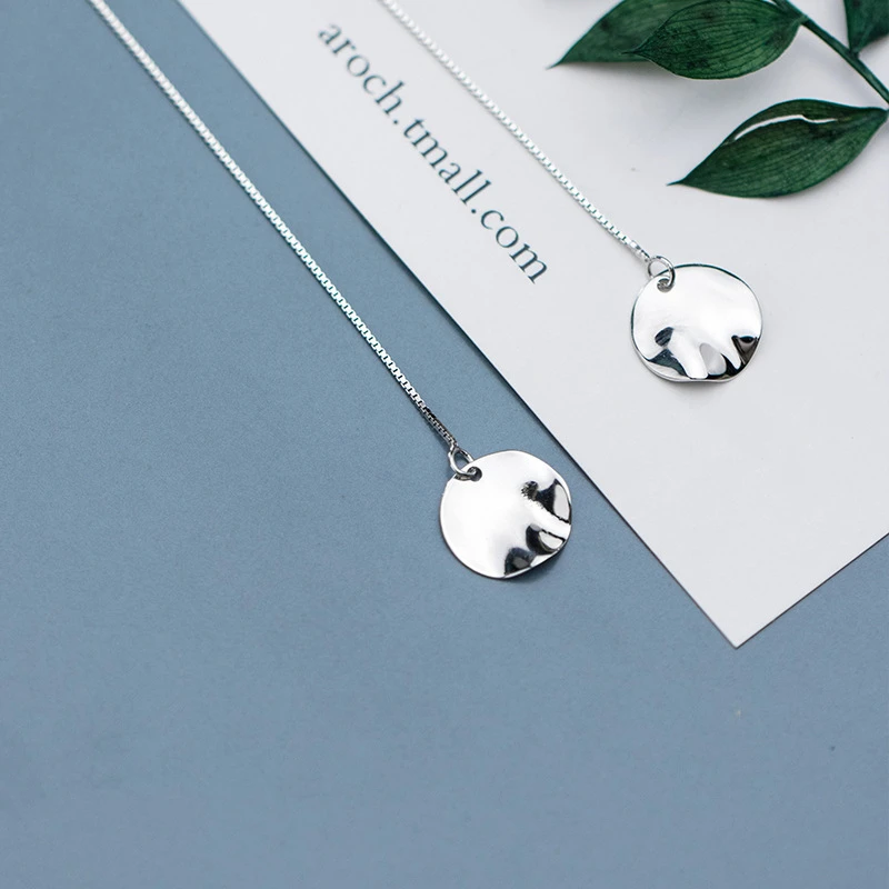 

925 Sterling Silver Fashion Dangle Earrings Minimalism Glossy Round Long Ear Line For Women Girls Kids Silver Jewelry Gift