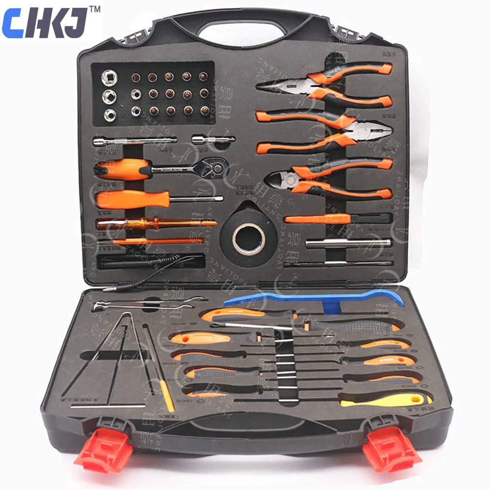 CHKJ 51PCS Hand Tool Set General Household Repair Hand Tool Kit with Plastic Toolbox Storage Case Socket Screwdriver Knife