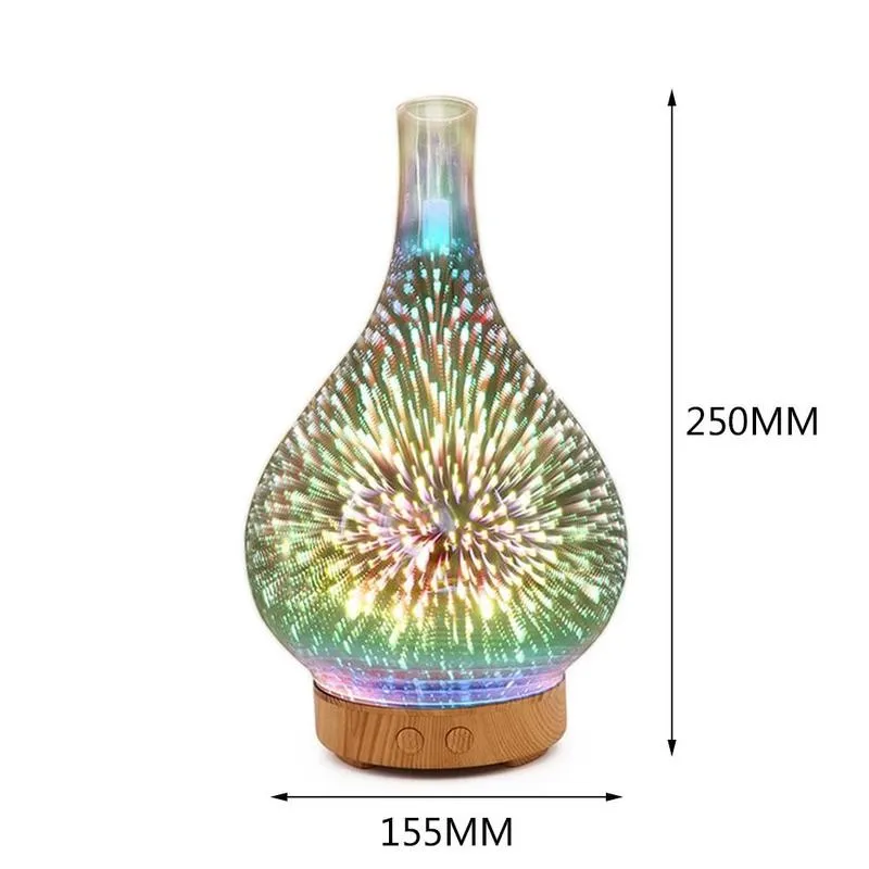 

100ml Diffuser Plug Adapter Firework Glass Vase Shape Air Humidifier with 7 Color Led Night Light Aroma Essential Glass atomized
