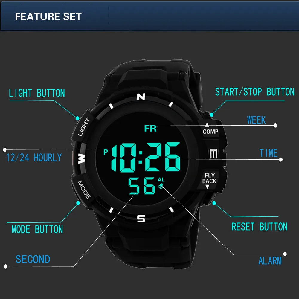 Водонепроницаемый цифровые часы класса люкс Для мужчин аналоговые в стиле