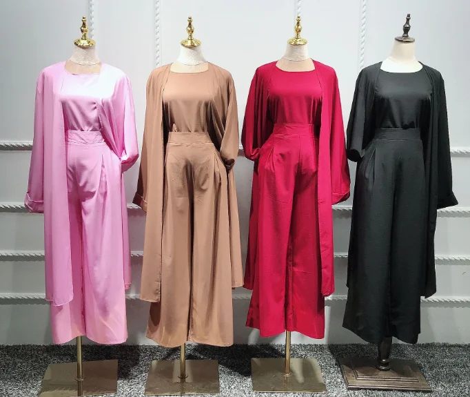 

Three-piece Abaya Turkish Kimono Tops Pants Muslim Dress Abayas Hijab Robe Dubai Caftan Kaftan Islam Clothing For Women Djellaba