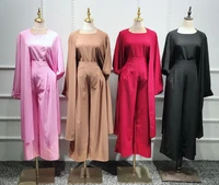 three piece abaya turkish kimono tops pants muslim dress abayas hijab robe dubai caftan kaftan islam clothing for women djellaba
