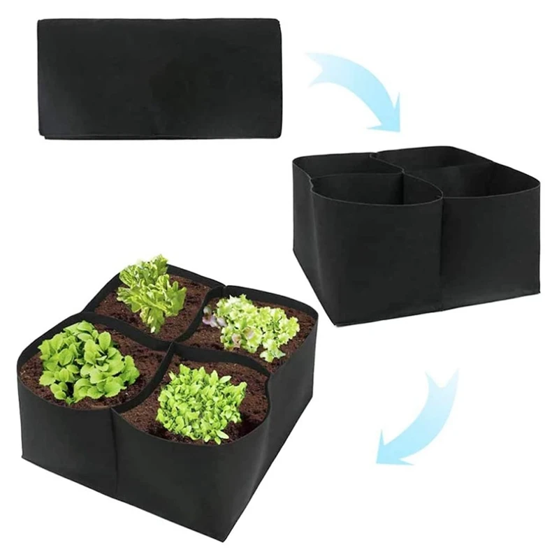 

4 Pack Raised Garden Bed-4 Divided Grids Square Raised Garden Planter Fabric Bag Grow Pot Plant for Outdoor Plants