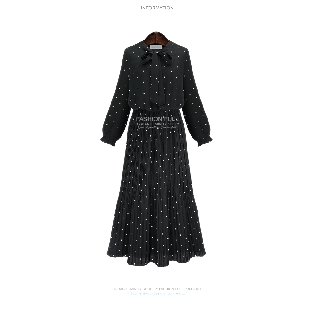 Blusas femininas элегантное женское платье платье с длинным рукавом женское длинное платье в горошек с бантом черные шифоновые платья 3XL размера плюс 1475 45