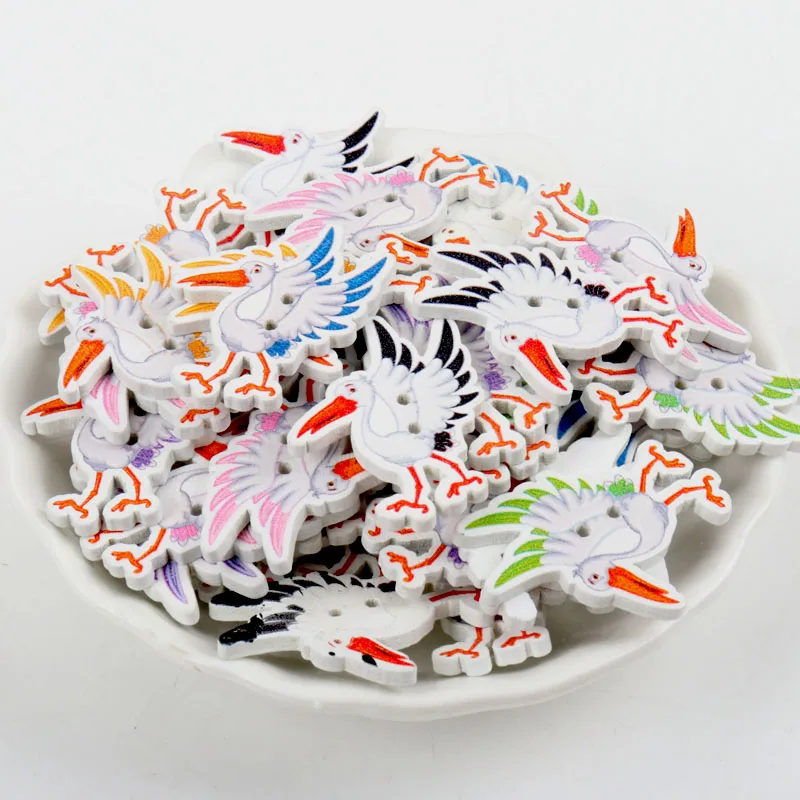 Деревянные пуговицы для шитья, скрапбукинга, птицы, смешанные наугад, с 2 отверстиями для одежды, 26x34 мм, 30 шт., 2020