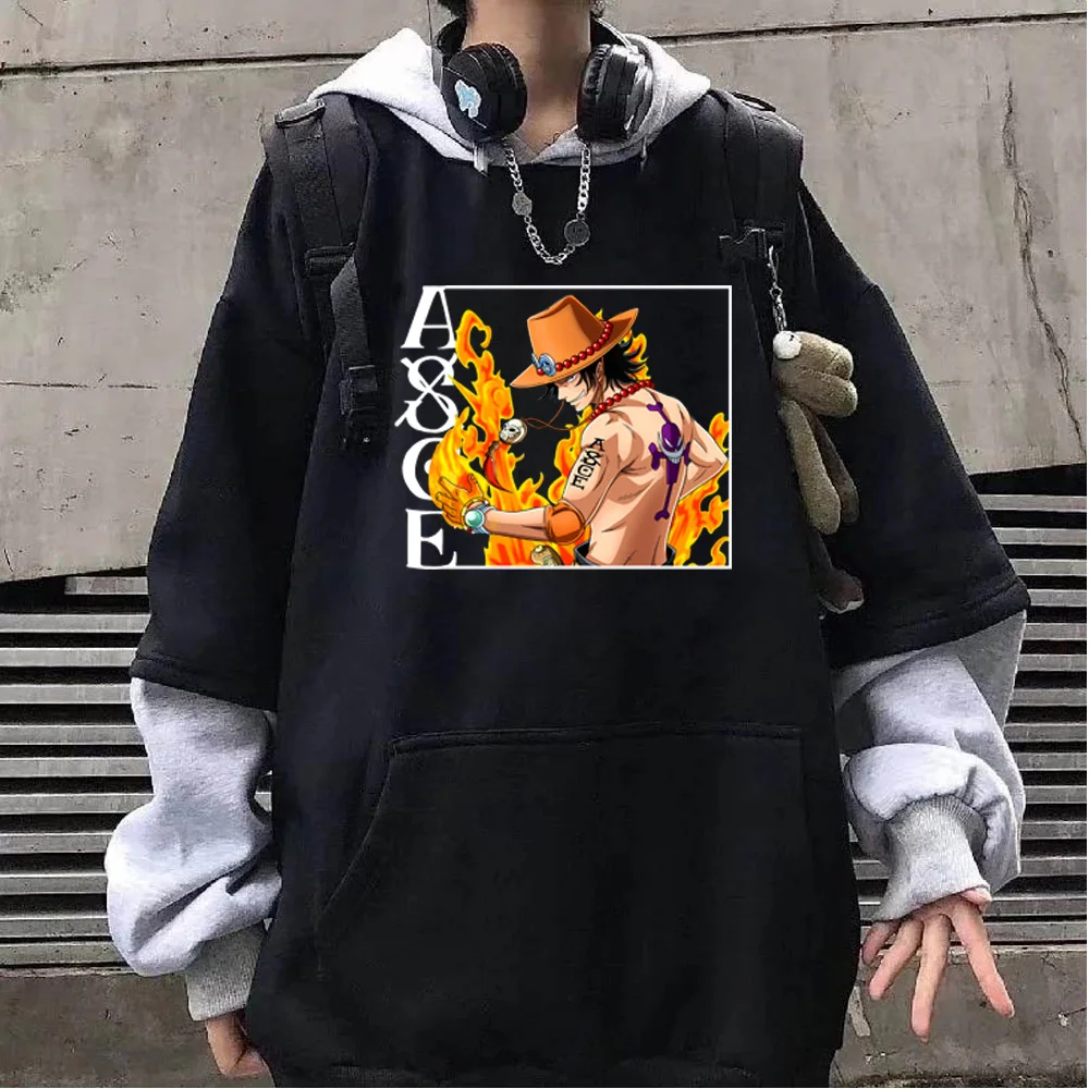 

Ace Printing Pullover Loose Unisex Hoodie One Piece Top Long Sleeve