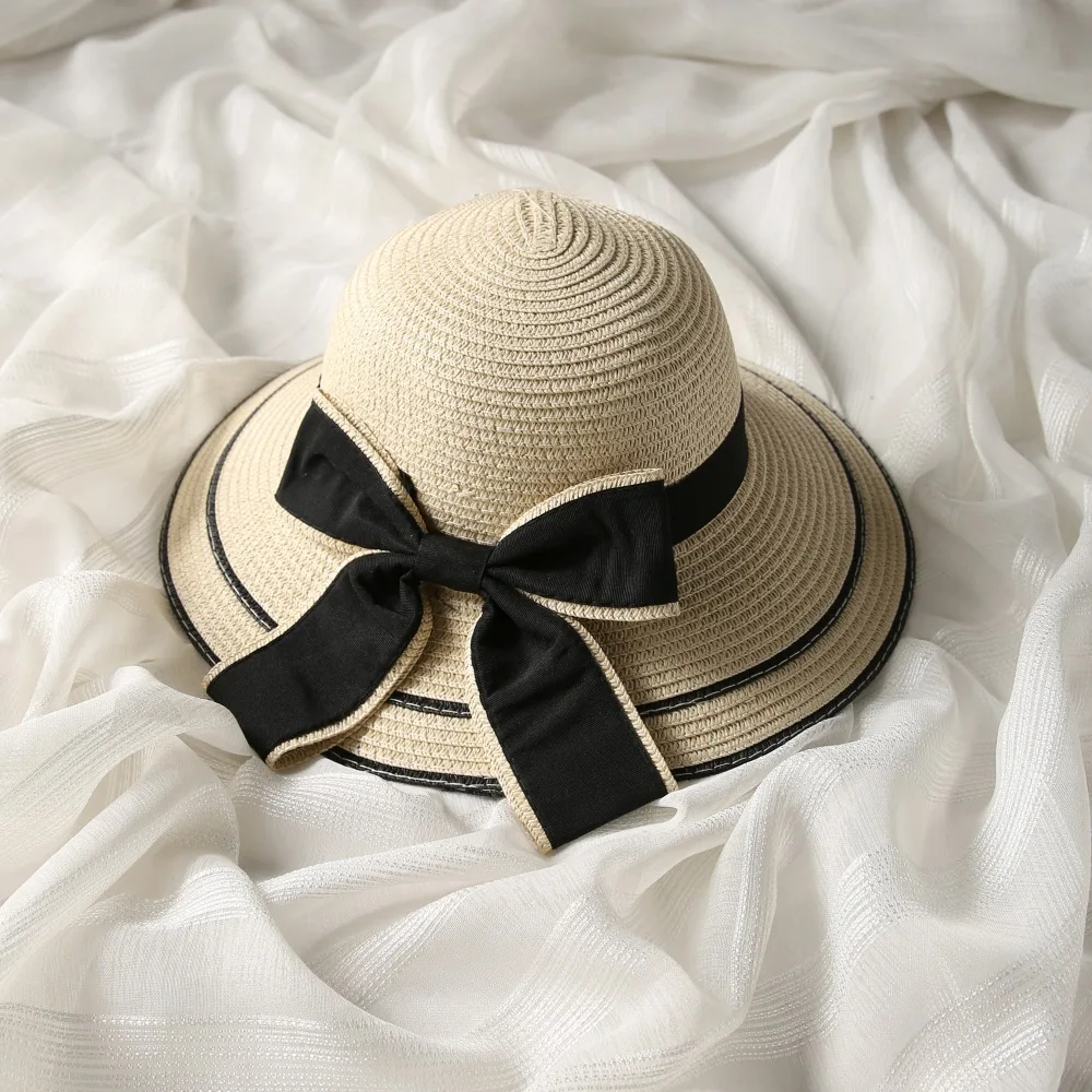 

Hot Sale Summer Sun Hats For Women Large Brim With Ribbons Bow Beach Hat Cap Ladies Sun Hat UV Protect Chapeu Feminino