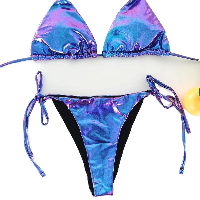 

2021 New 3 Colors Optional Female Swimsuit Sexy Triangle Leather Split Bikini Bathing Suit Women 2 Piece Set Women