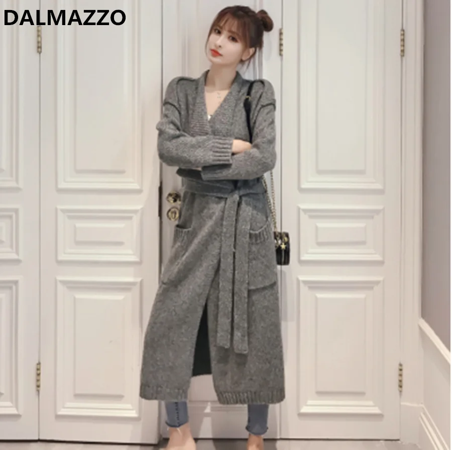

Women Fashion Thick Warm Loose Lacing Long Knitted Sweater Coat 2021 Winter Big Size Open Stitch Oversize Coats Clothes Femme