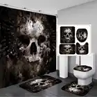 Страшная ржавая занавеска для душа с рисунком грязного черепа, нескользящий набор для ванной, водонепроницаемый напольный коврик из трех частей, крышка для туалета, декор для ванной