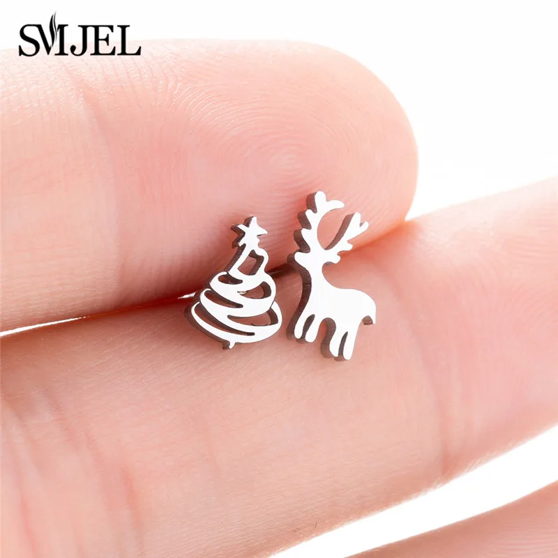 

SMJEL Stainless Steel Tree Snowflake Stud Earrings Black Ghost Skull Deer Earring for Women Kids Jewelry Brincos Wholesale 2019