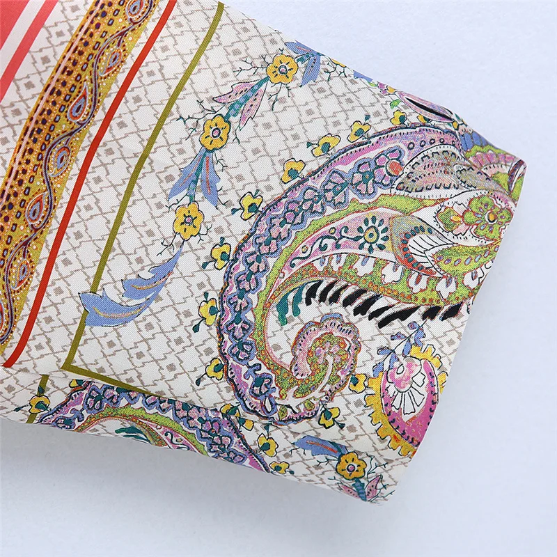 

Women Fashion Side Pockets Paisley Print Pants Vintage High Elastic Waist Zipper Fly Female Ankle Trousers Mujer