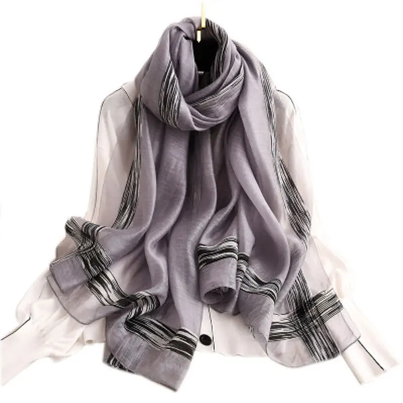 

Fashion 2020 silk wool scarf for women pashmina lady scarves shawl female wraps bandana foulard hijabs print soft beach stoles