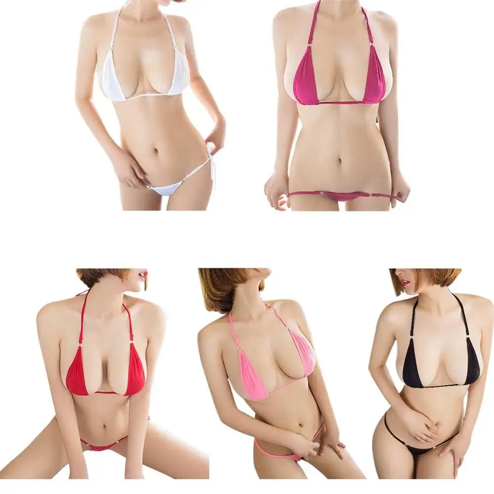 Женский сексуальный комплект бикини стринги однотонный черный бюстгальтер топ