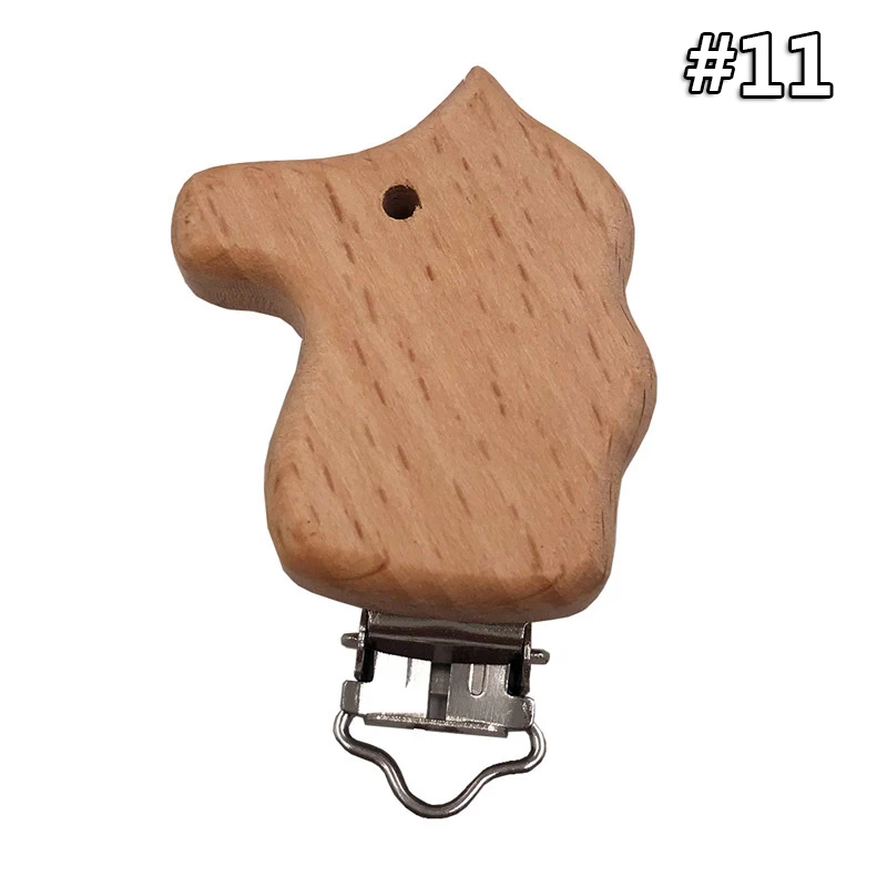 Wooden Clips 11 1 шт. детские деревянные погремушки из натурального бука, клипсы для соски, Мультяшные животные, соска, цепочка, аксессуар, зубной прорезыватель для малышей - Цвет: Wooden Clips 11