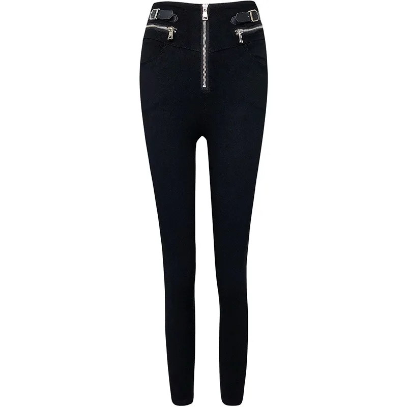 

New Autumn Casual Womens Pants Fashion All-Match Zipper High Waist Elastic Skinny Black Pencil Pants Winter Warm Fleece Trousers