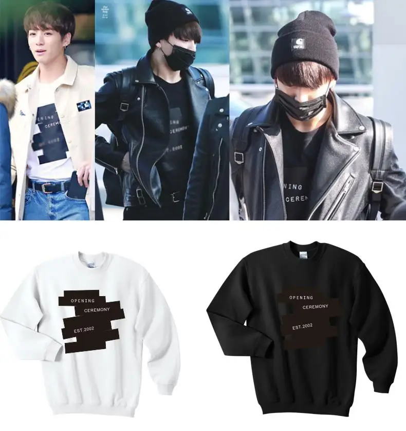 JUNGKOOK белая черная толстовка женские топы Одежда большого размера с длинным