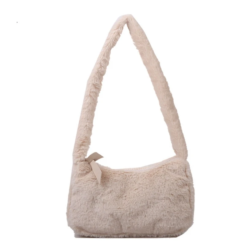 

Top Handle Satchel Tote Purse with Zipper Fuzzy Handbag Faux Fur Purse D0UD